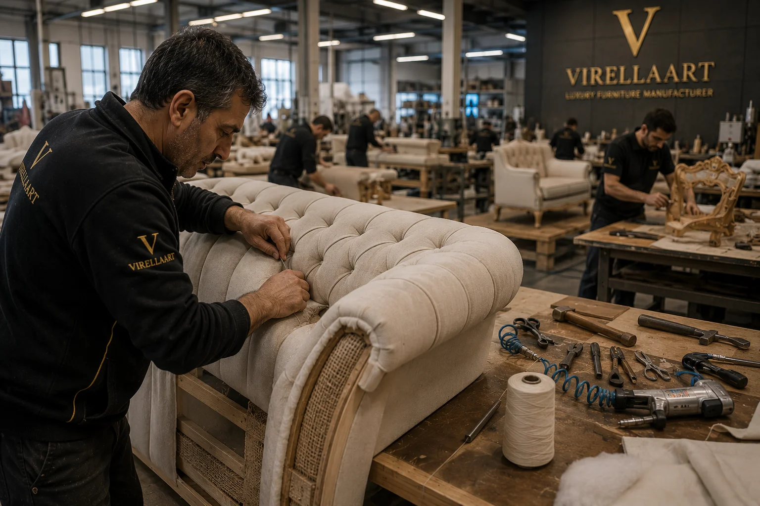 Luxury furniture upholstery and finishing process