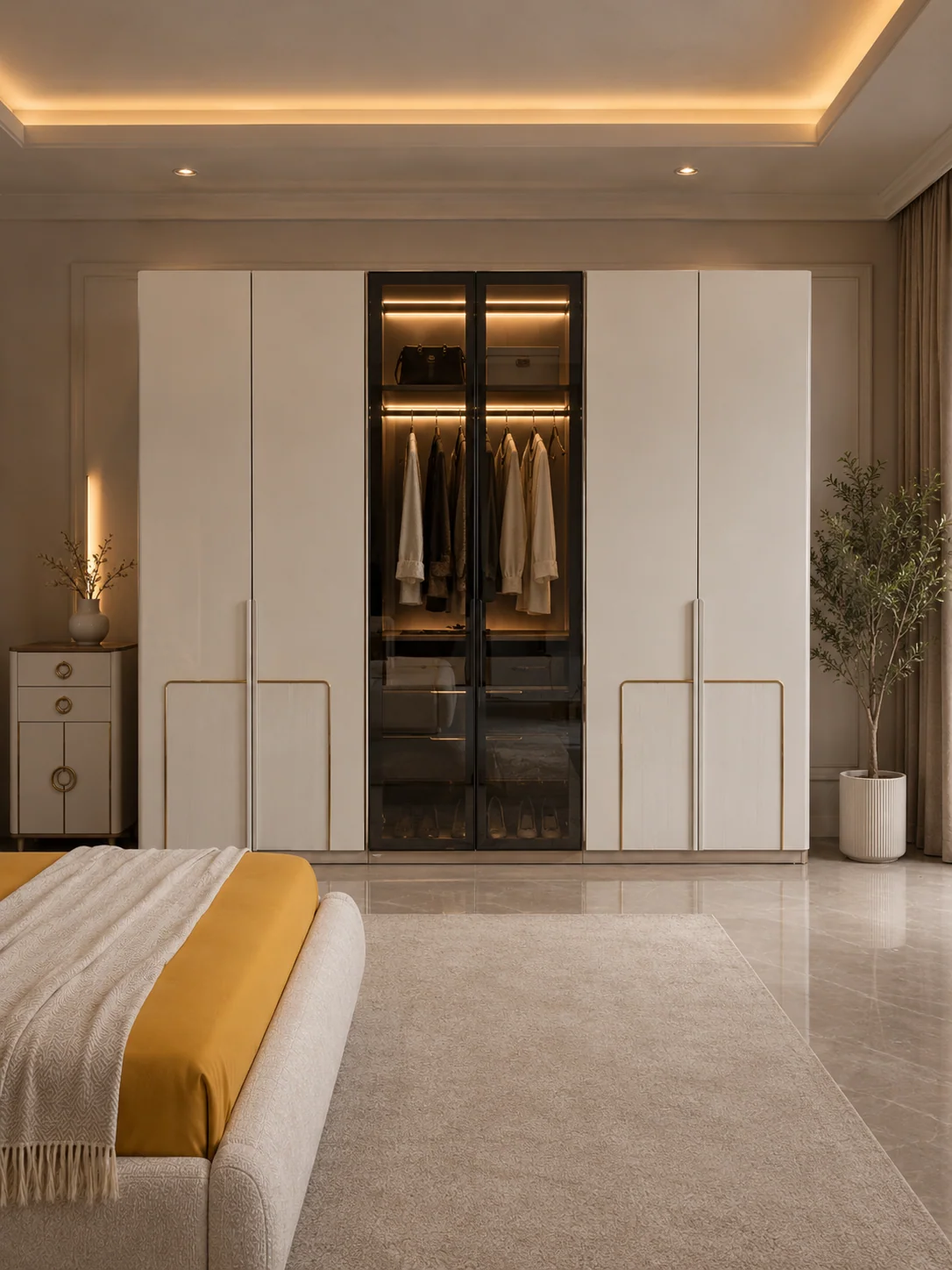 AVELLA bedroom wardrobe and storage furniture with clean modern lines and warm contrasting accents