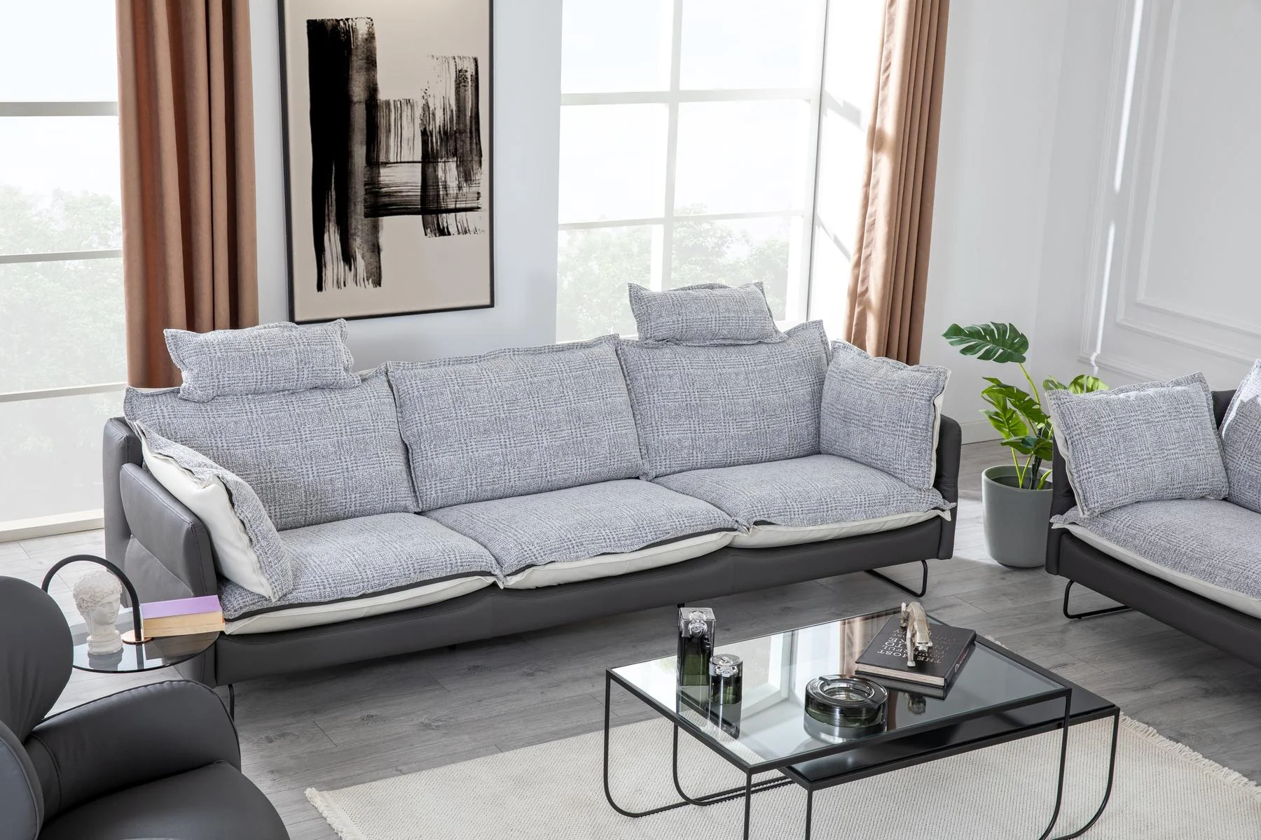 AY IŞIĞI luxury grey sofa set with refined back cushion detailing