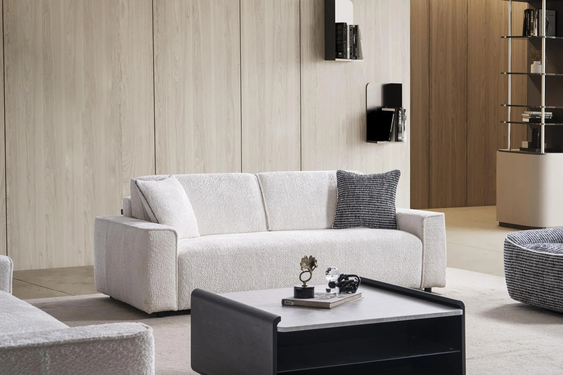 BAHAR contemporary sofa set arranged around a dark rectangular center table