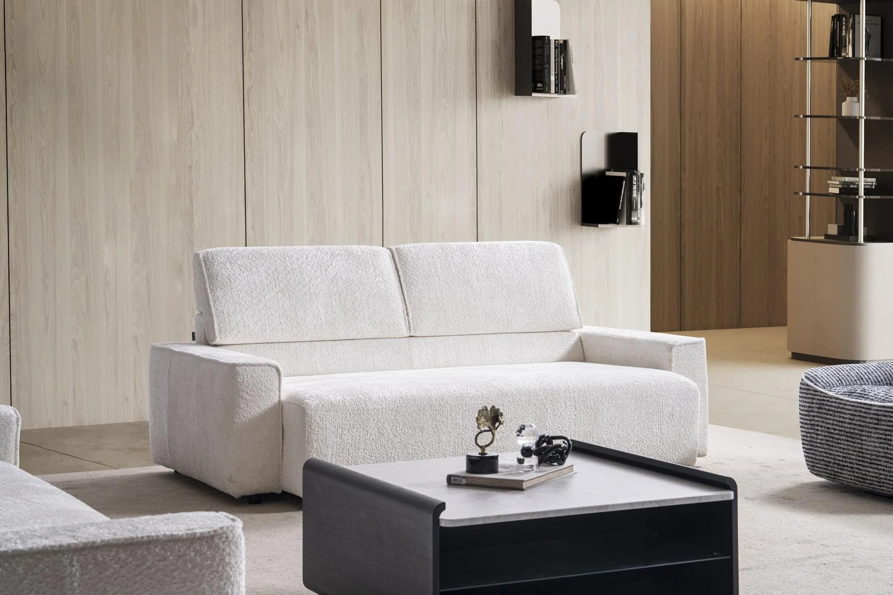 BAHAR minimalist white sofa set in a refined neutral living room interior