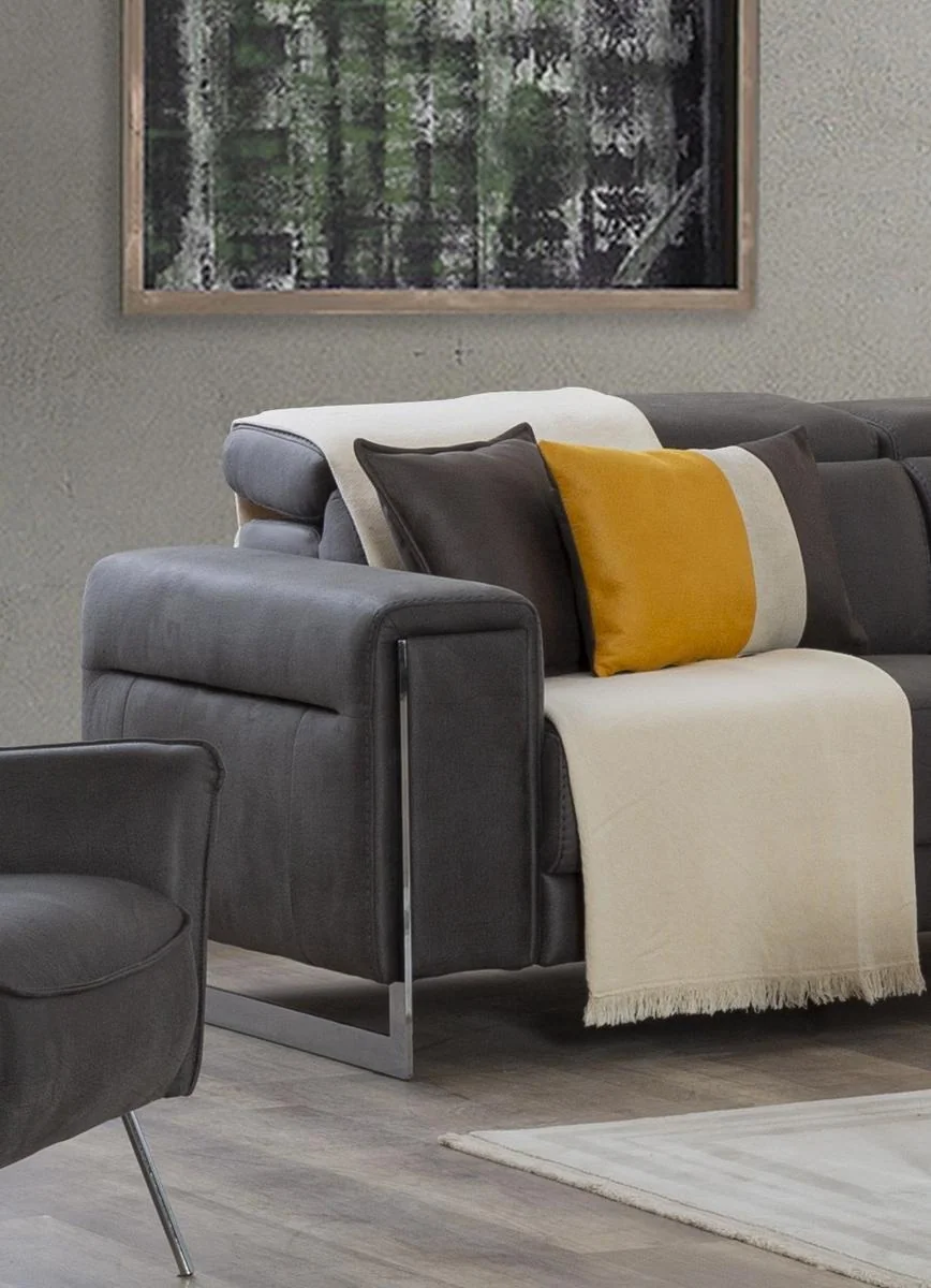 BEYRUT dark grey accent chair with structured back and modern box-shaped arms
