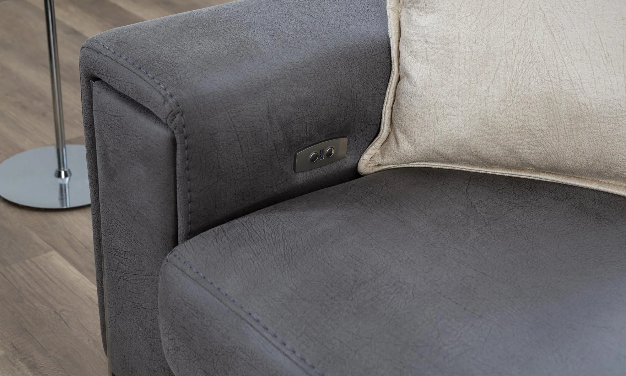 BEYRUT sofa arm detail showing the strong geometric side profile