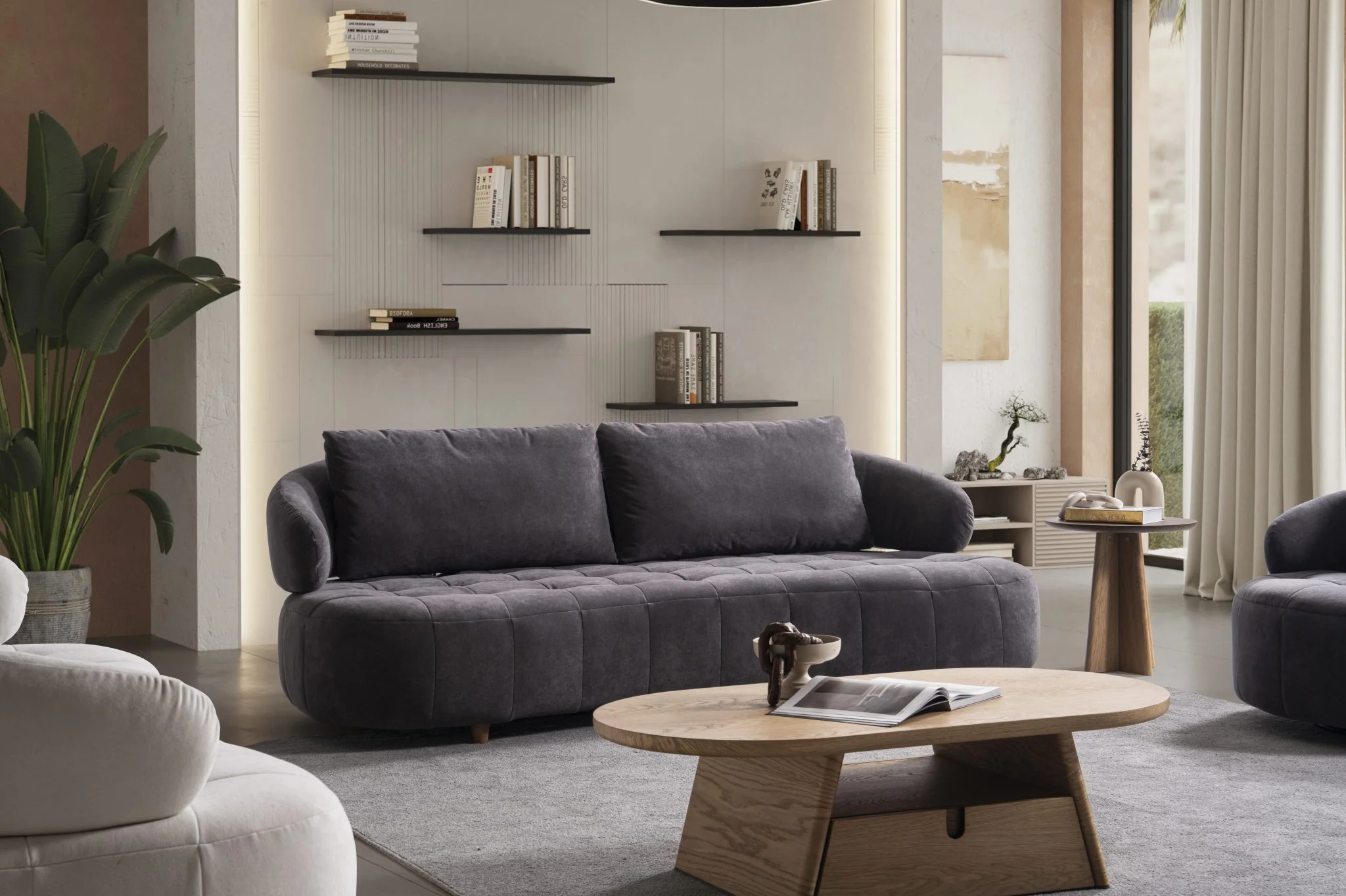 BOSTON contemporary curved sofa collection with a low-profile architectural silhouette