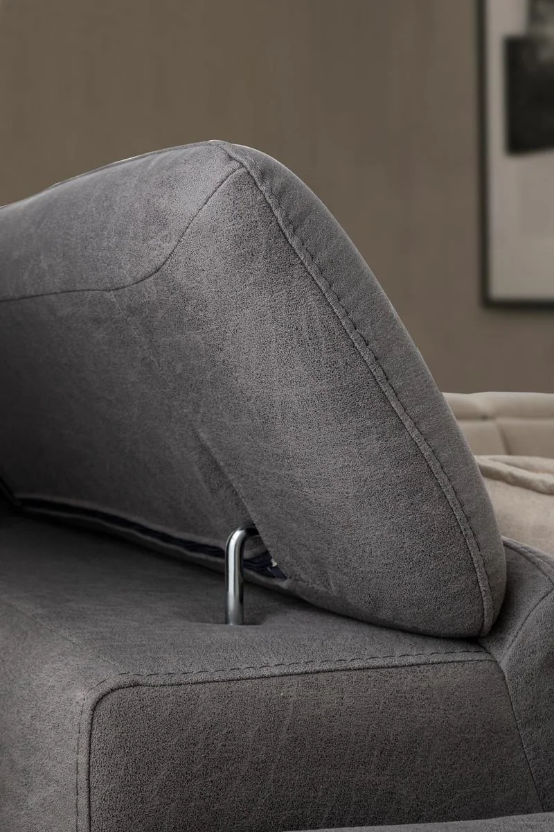 BURGAZ sofa arm and backrest close-up highlighting the sculpted upholstered form