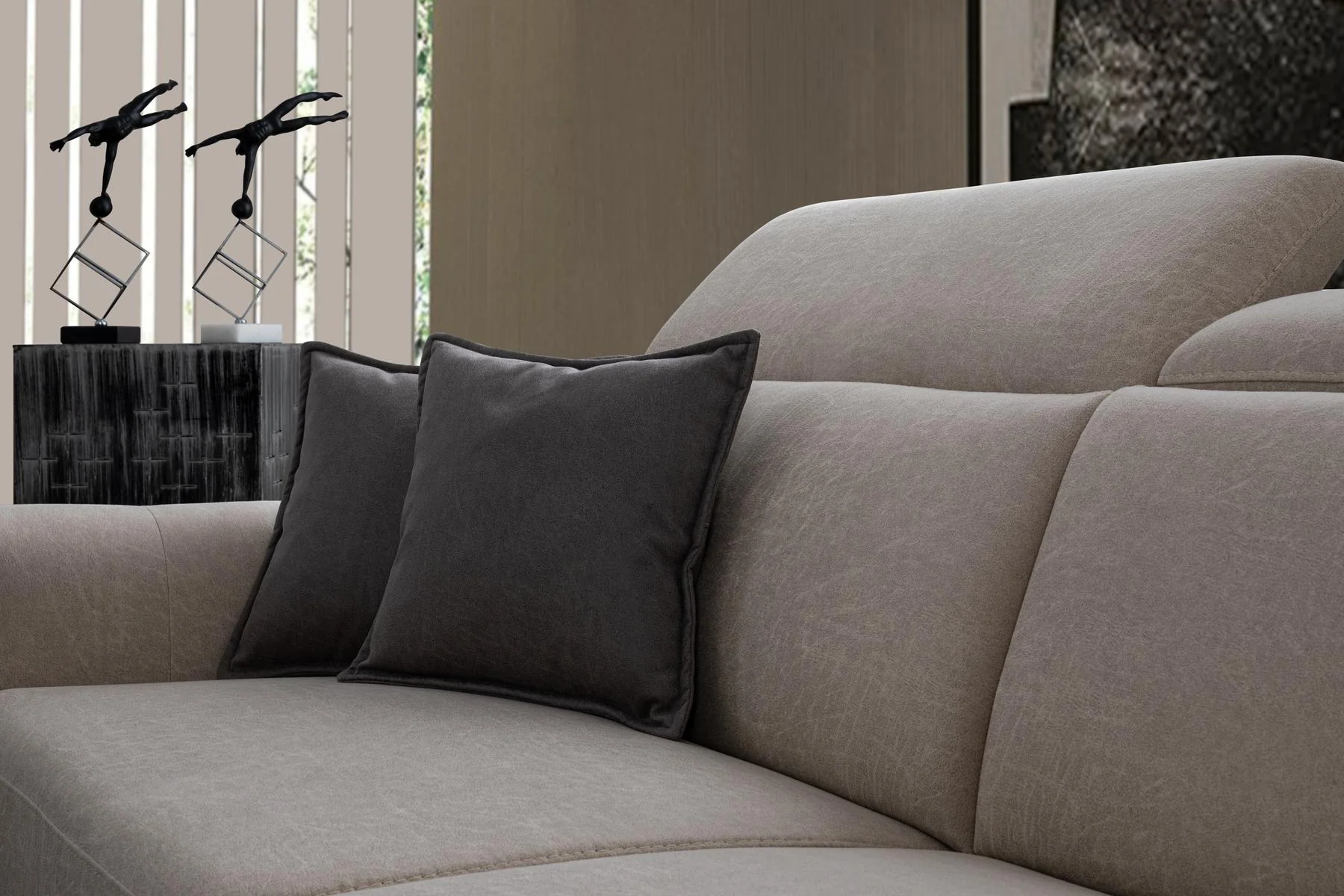 BURGAZ two-tone sofa cushion detail with contrasting modern upholstery