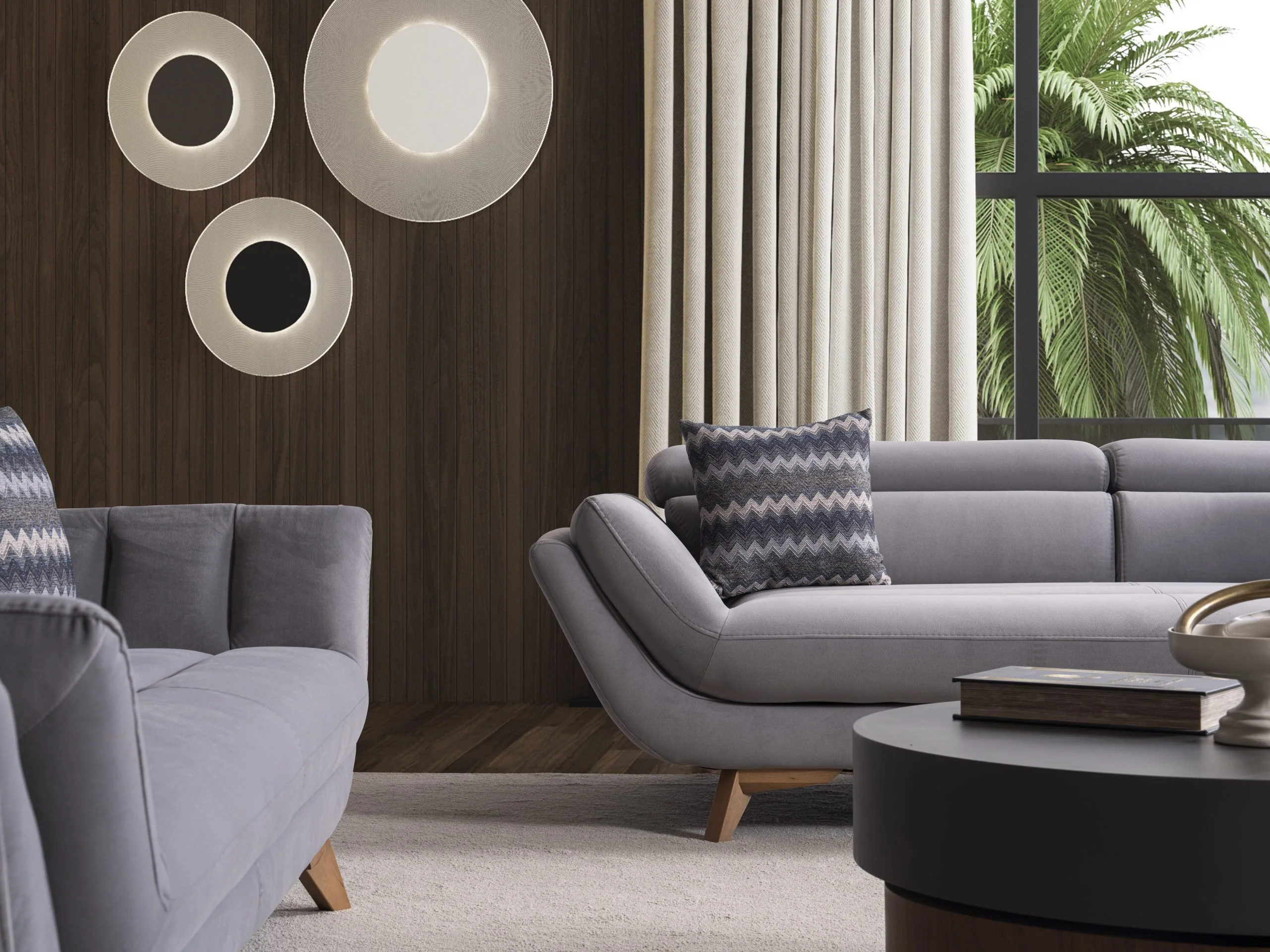 EFTELYA 3+3+1+1 sofa set with sculpted armchair and channel-detailed seating