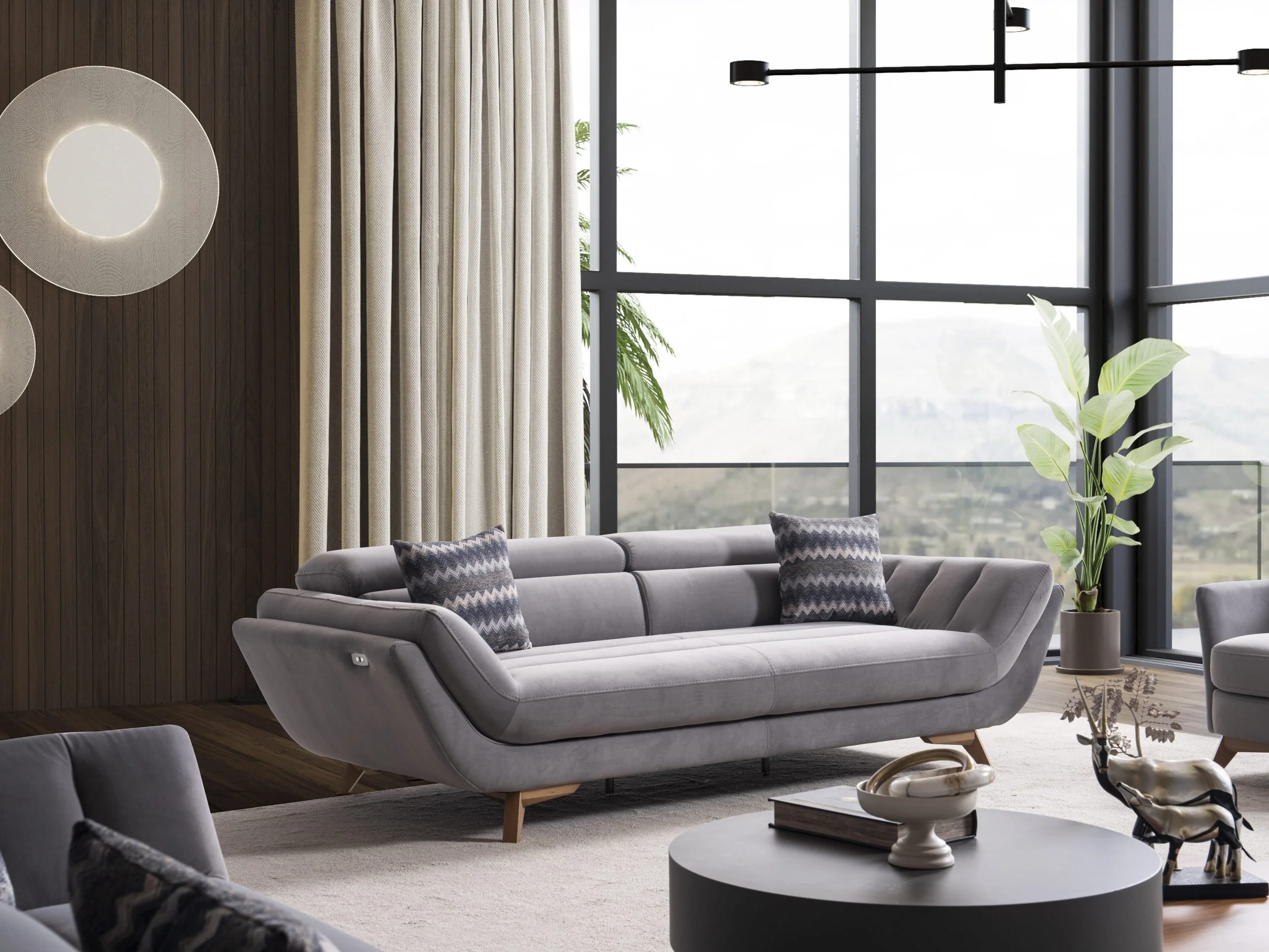 EFTELYA three-seat modern sofa with sculpted side profile and tailored cushions