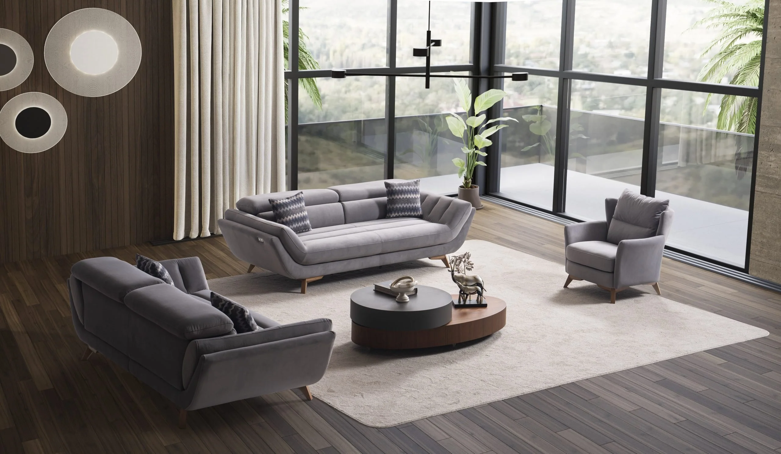 EFTELYA contemporary 3+3+1+1 living room furniture in an elegant neutral interior