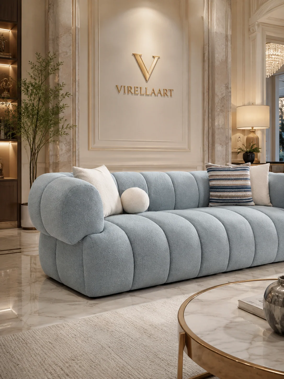 ELEGANT complete sofa set with two sofas, two armchairs and a center table in a refined modern interior