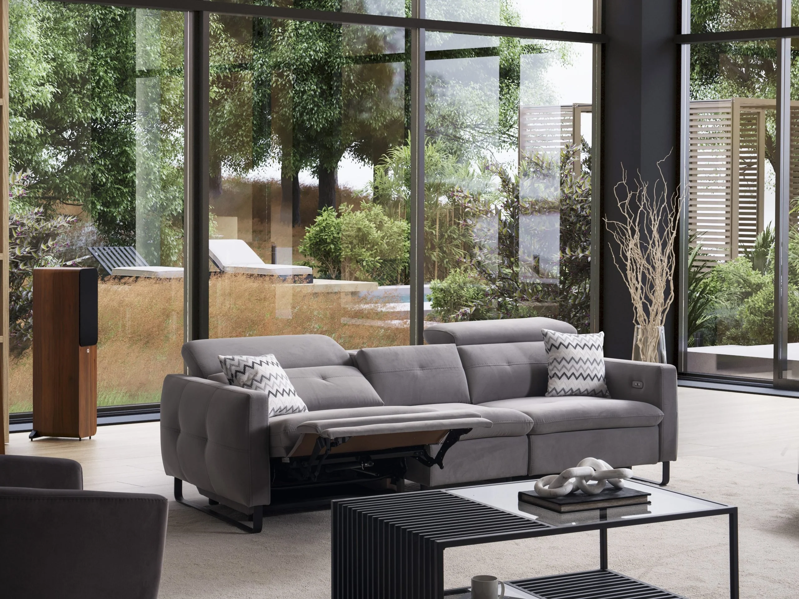 GIZEM reclining sofa with extended footrest and adjustable head support