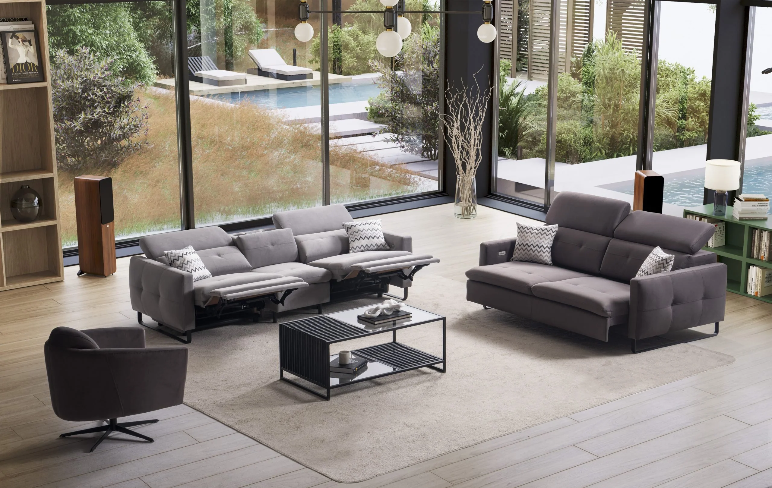 GIZEM complete reclining living room set with adjustable seating positions
