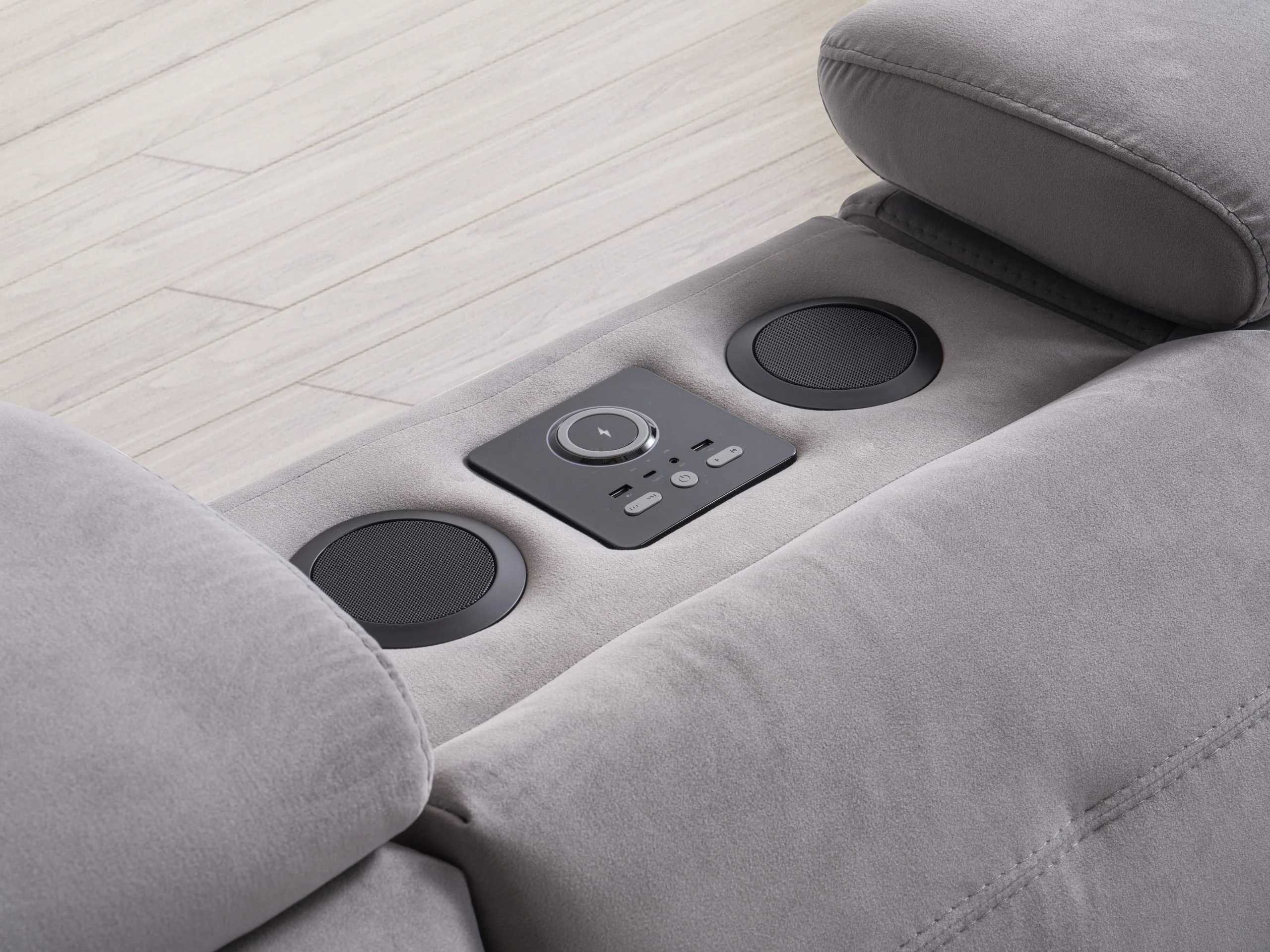 GIZEM sofa integrated control and charging panel with circular speaker grilles