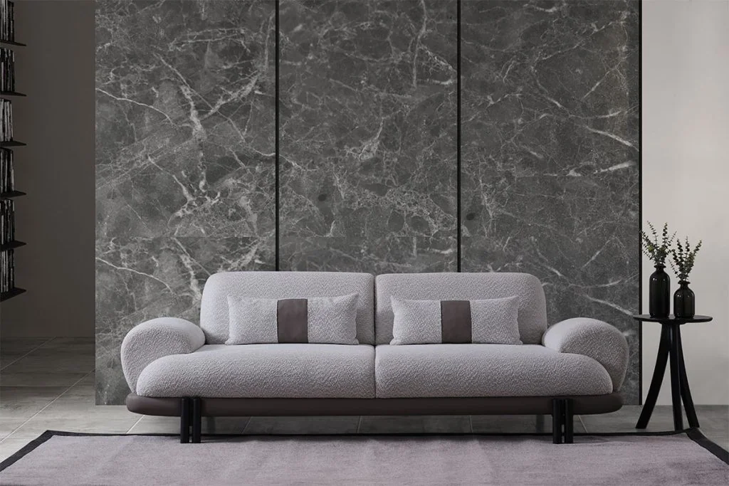 Ibiza three-seat sofa front view with sculptural modern form