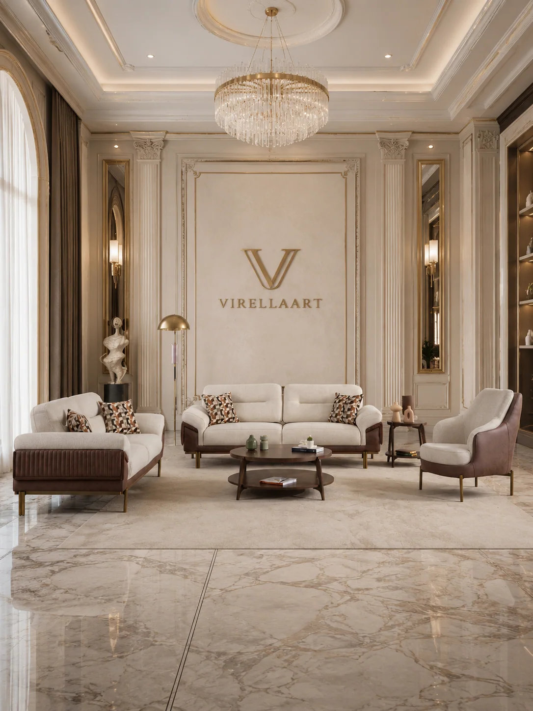 MILAZZO modern 3+3+1+1 sofa set in an elegant neutral living room with a coordinated center table