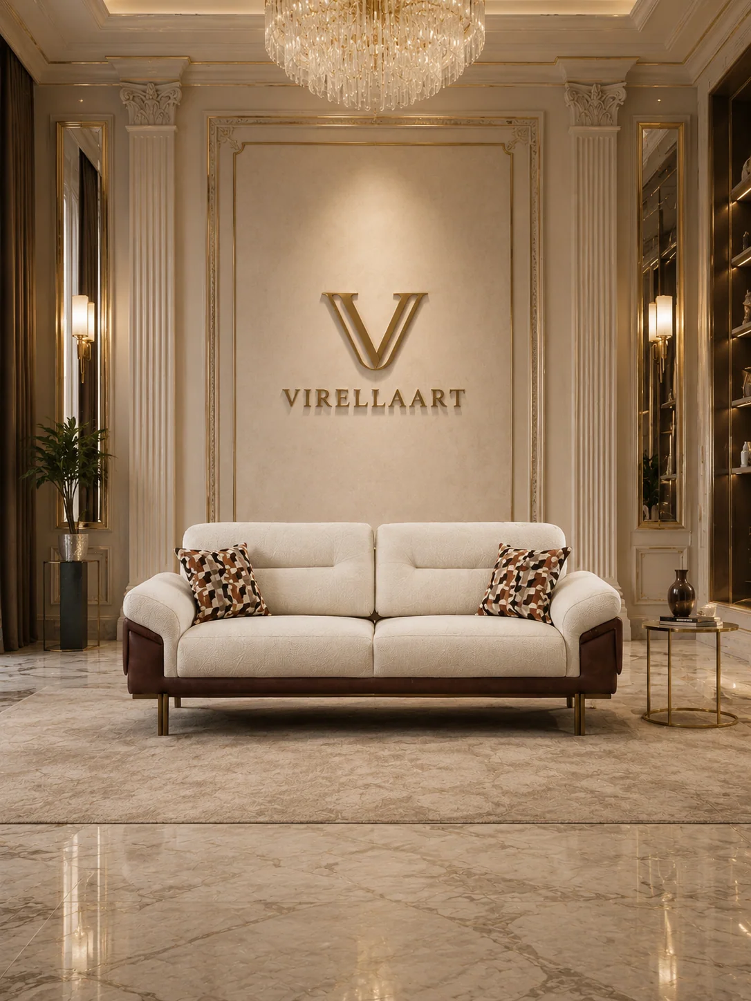 MILAZZO modern three-seat sofa shown from the front with soft curves and neutral upholstery