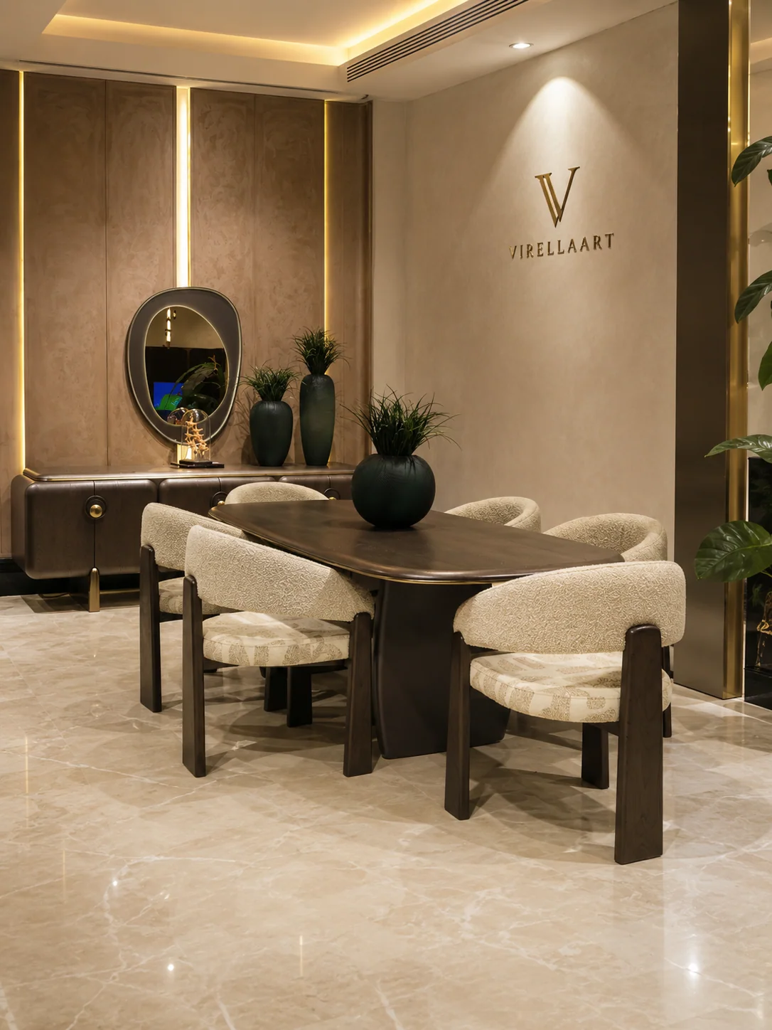 Nobu modern dining room set with 240 cm dining table six upholstered chairs and matching console