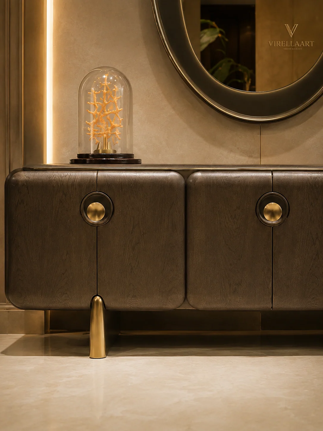Nobu modern dining room console close-up with refined decorative details