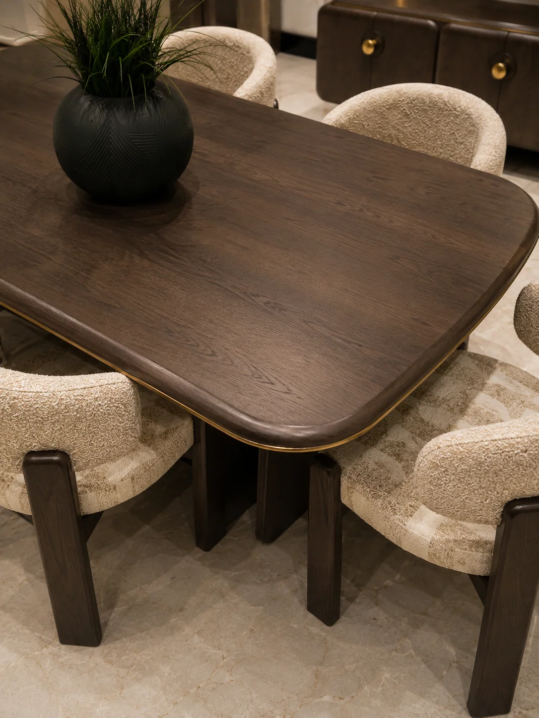 Nobu 240 cm modern dining table with coordinated upholstered dining chairs