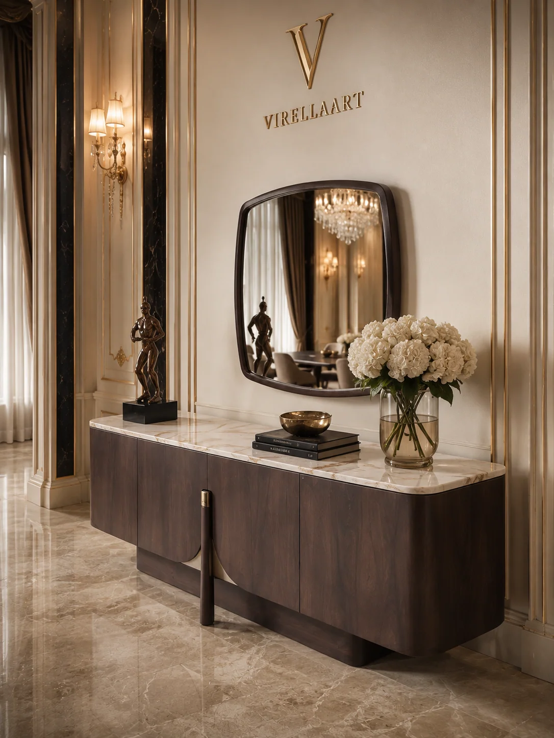ORION modern dining room console with decorative mirror and elegant premium detailing