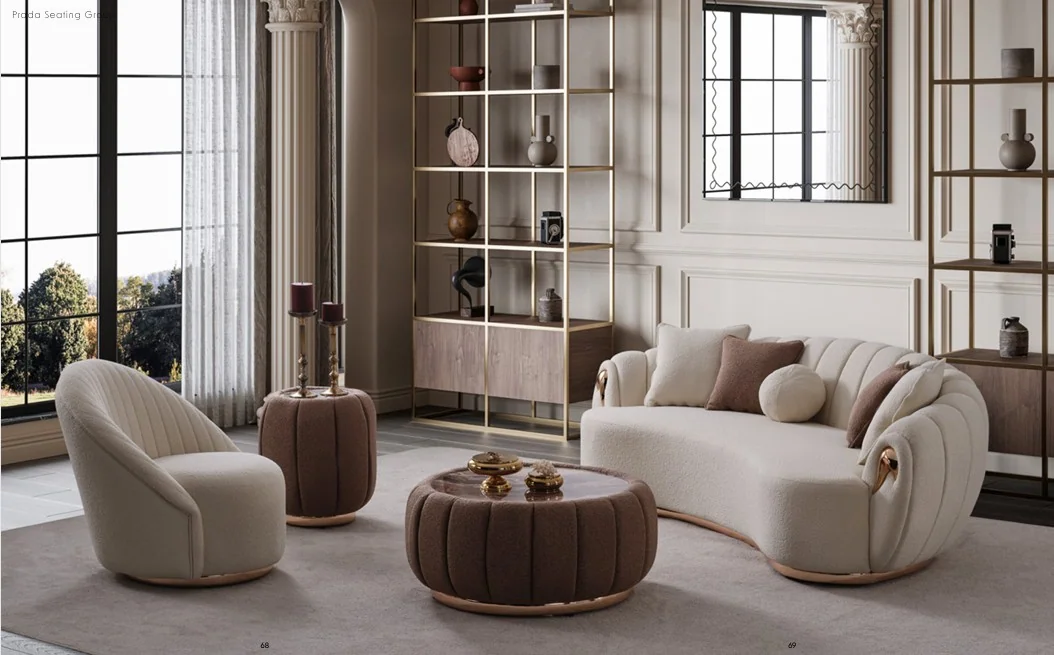 PRADA luxury contemporary sofa collection with organic curves viewed from a side angle
