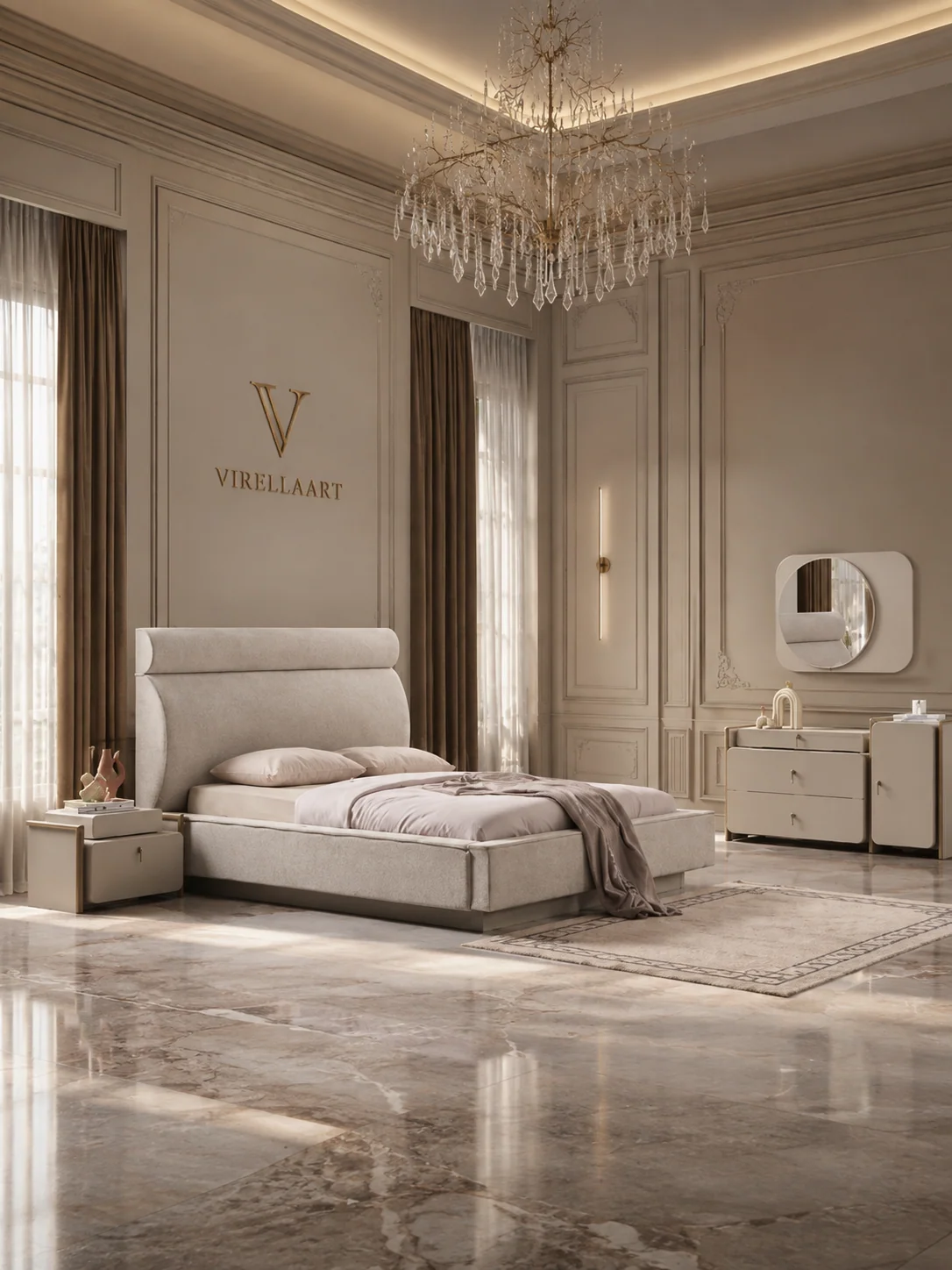 RETRO storage bed with upholstered headboard and coordinated modern bedroom furniture