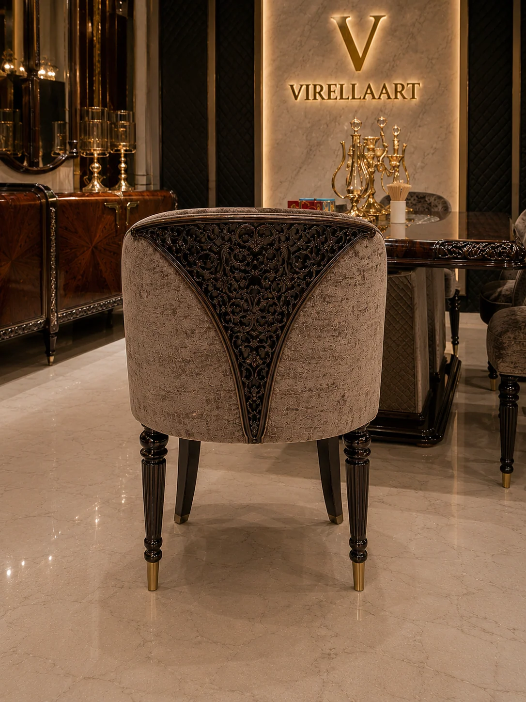 Riva luxury classic upholstered dining chair detailed rear view