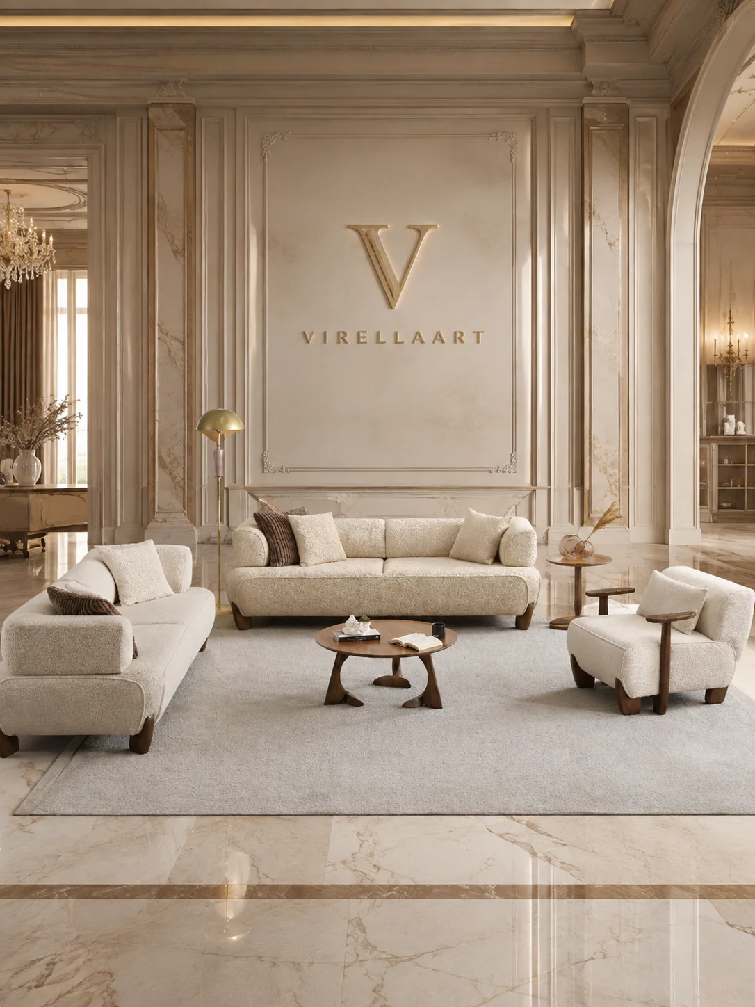 TREND modern 3+3+1+1 sofa set in a bright luxury living room with neutral seating and center table