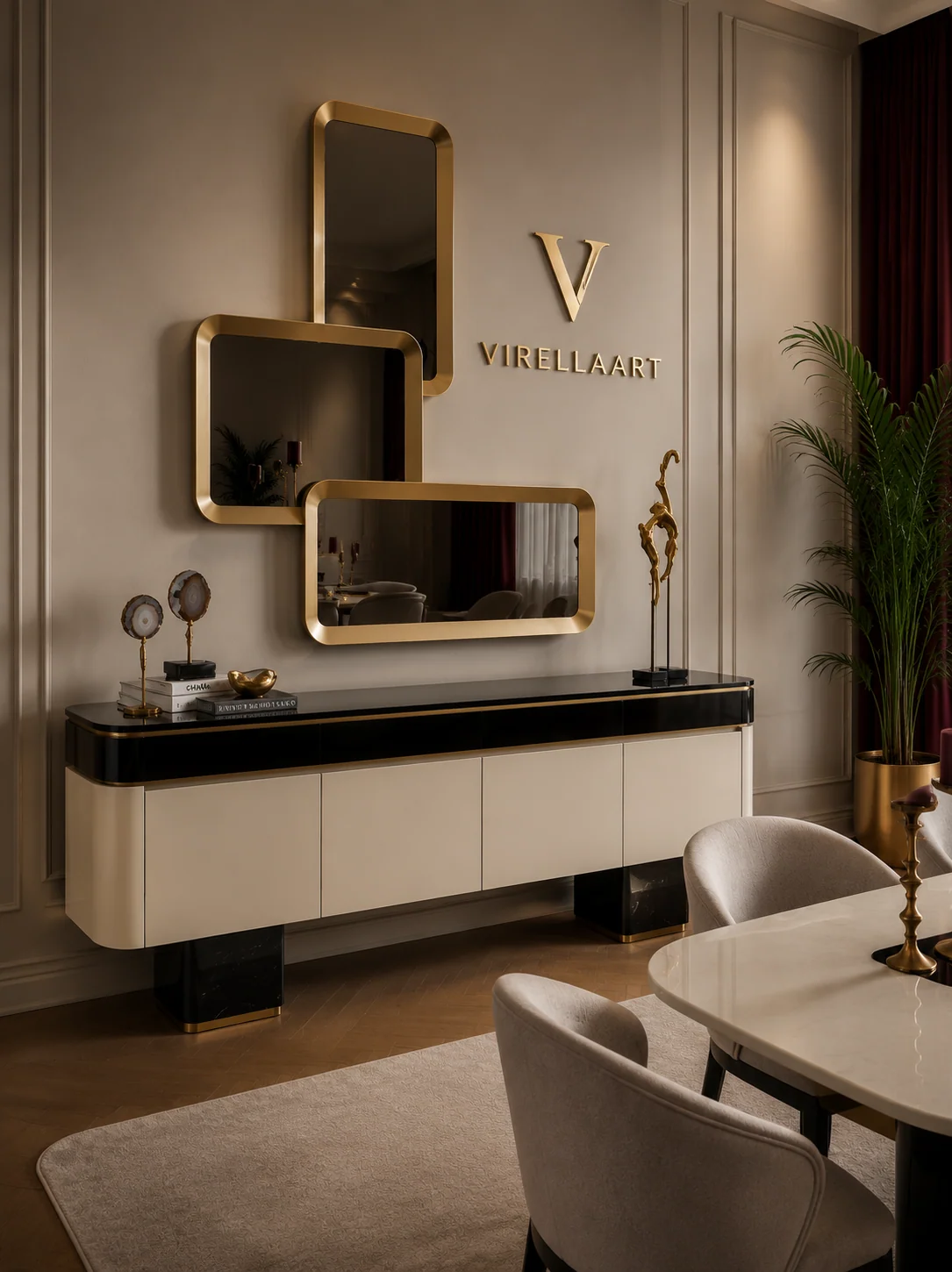 ZENA dining room set displayed in a sophisticated modern interior